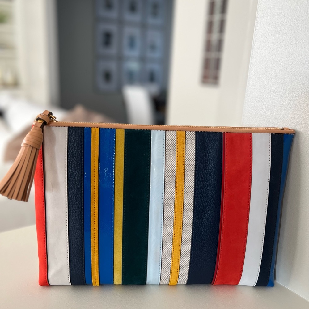 NWT Tory Burch Balloon Stripe oversized clutch pouch